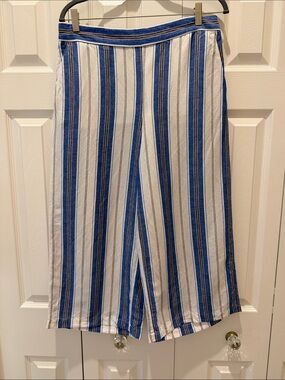 LOFT White Pants with Blue and Navy Trim